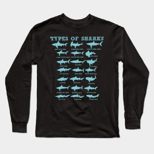 21 Types of Sharks Marine Biology Long Sleeve T-Shirt